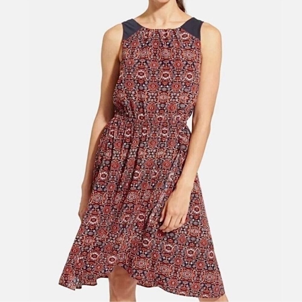 Athleta Martinique Red Geo Print Faux Wrap Dress